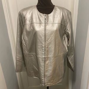 Susan Graver Faux Leather Silver Jacket 1X